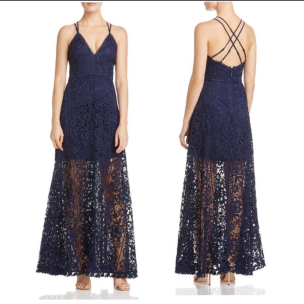 [Aqua] Navy Lace Maxi Dress